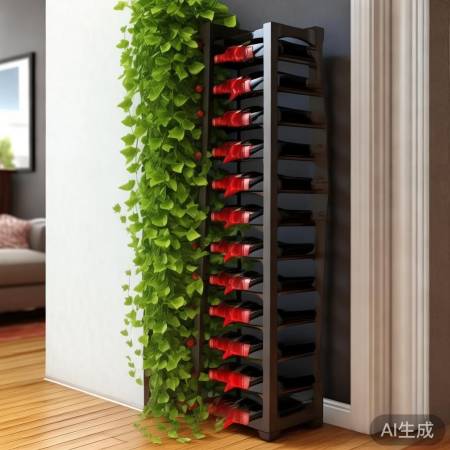 红酒柜旁添绿植，空间生动又清新
