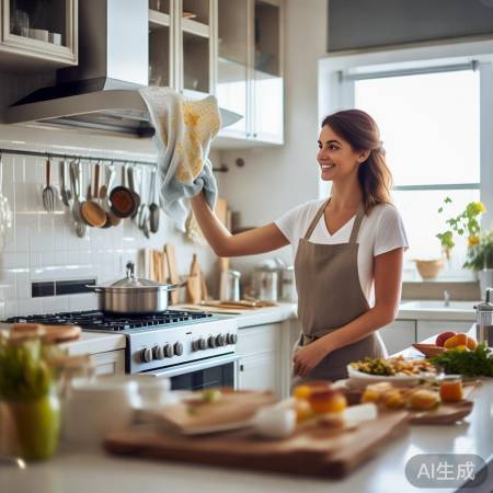 “清洁油烟机，防油渍累积”