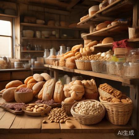 面包饼干坚果，干燥通风保存