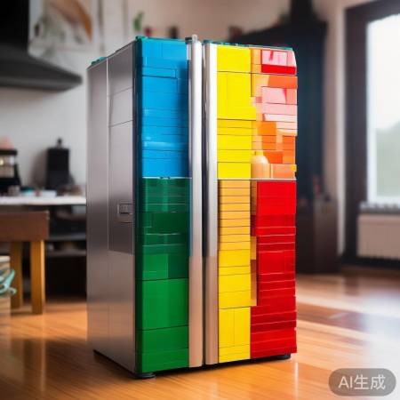 美国通用(GE)冰箱厂家总部售后客服交流☞乐高积木打造双开门冰箱，大颗粒拼装乐趣无限