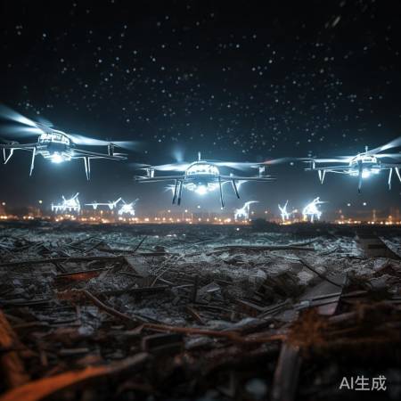 照明无人机助力，抢险救援现场夜空璀璨