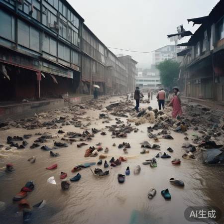 暴雨冲鞋厂，满街鞋泛滥